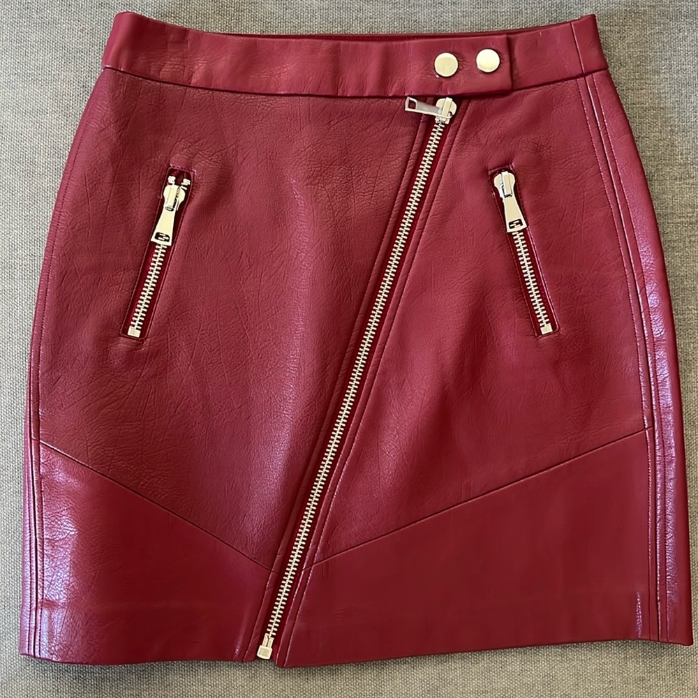 Red faux leather skirt